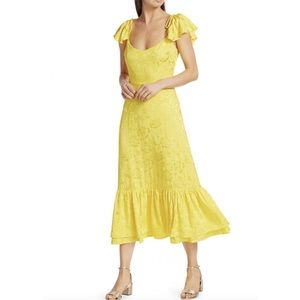 STAUD Marwa Floral Jacquard Off The Shoulder Midi Dress In Buttercup NWT Size 8💛